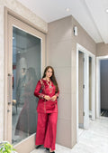 Cherry Red Embroidered Winter Co-ord Set