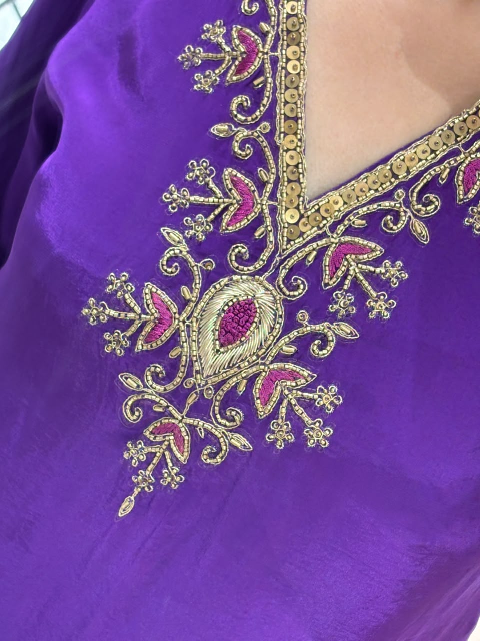 Purple Crepe Suit Set with Zardozi Work