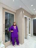 Purple Crepe Suit Set with Zardozi Work