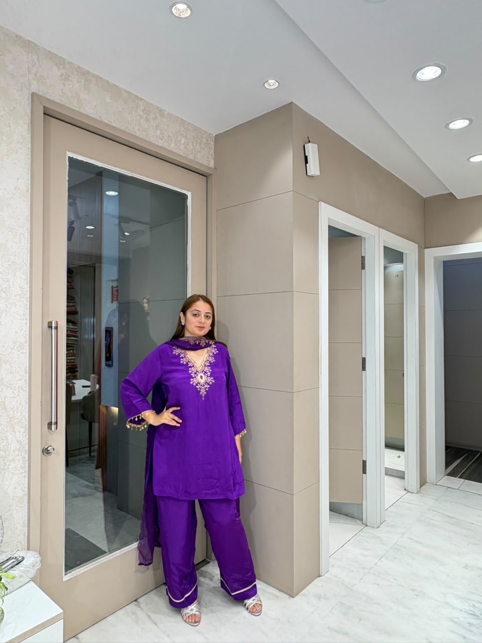 Purple Crepe Suit Set with Zardozi Work