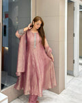 Dusty Rose Embellished Anarkali Suit Set
