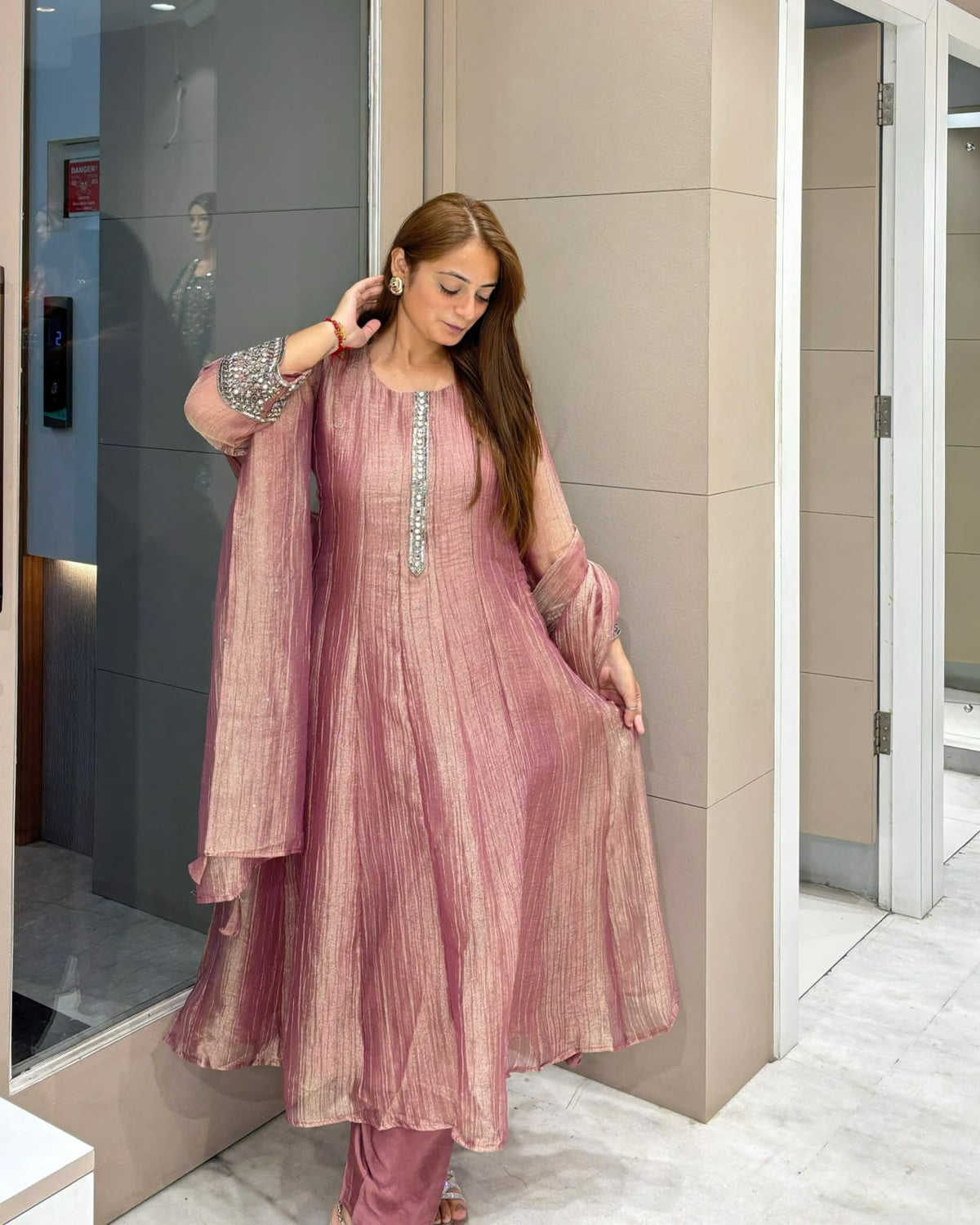 Dusty Rose Embellished Anarkali Suit Set