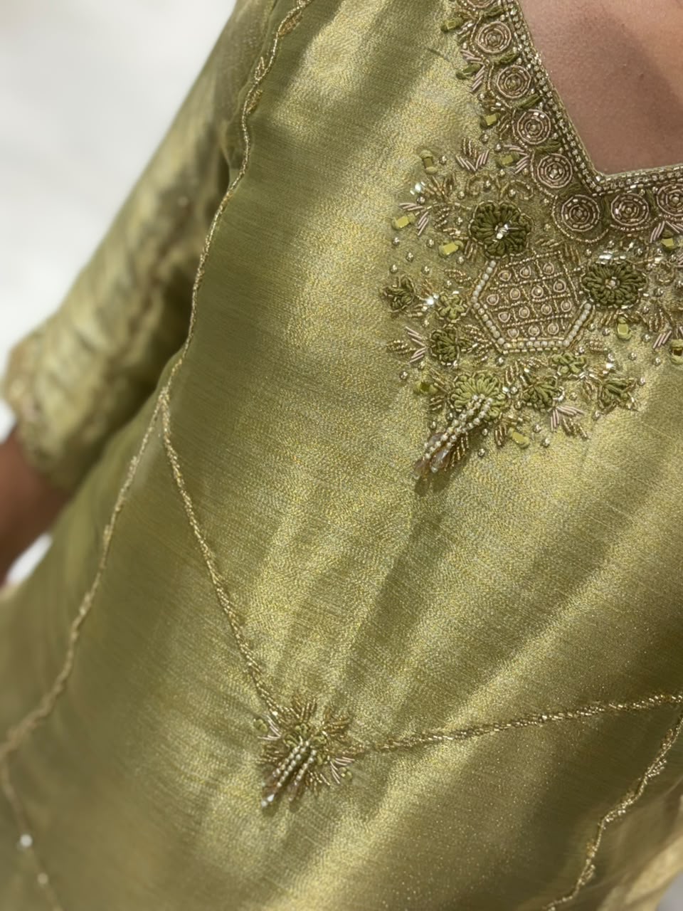 Pistachio Green Embellished Palazzo Suit Set