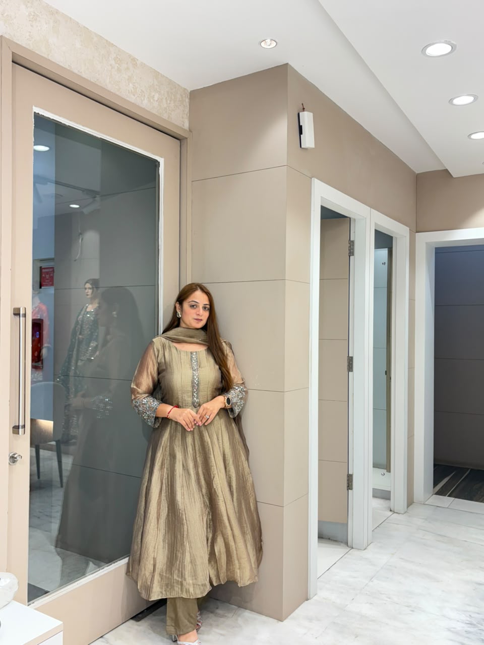 Olive Gold Embellished Anarkali Suit Set