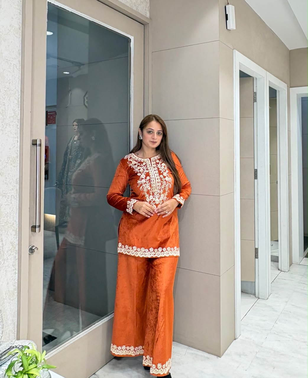 Rust Orange Embroidered Winter Co-ord Set