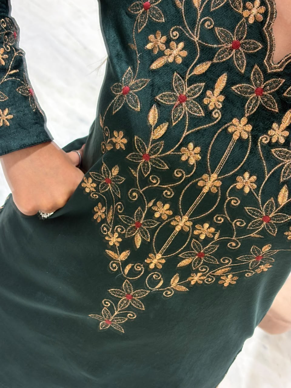 Bottle Green Embroidered Winter Co-ord Set