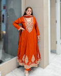 Rust Orange Party Wear Anarkali Set