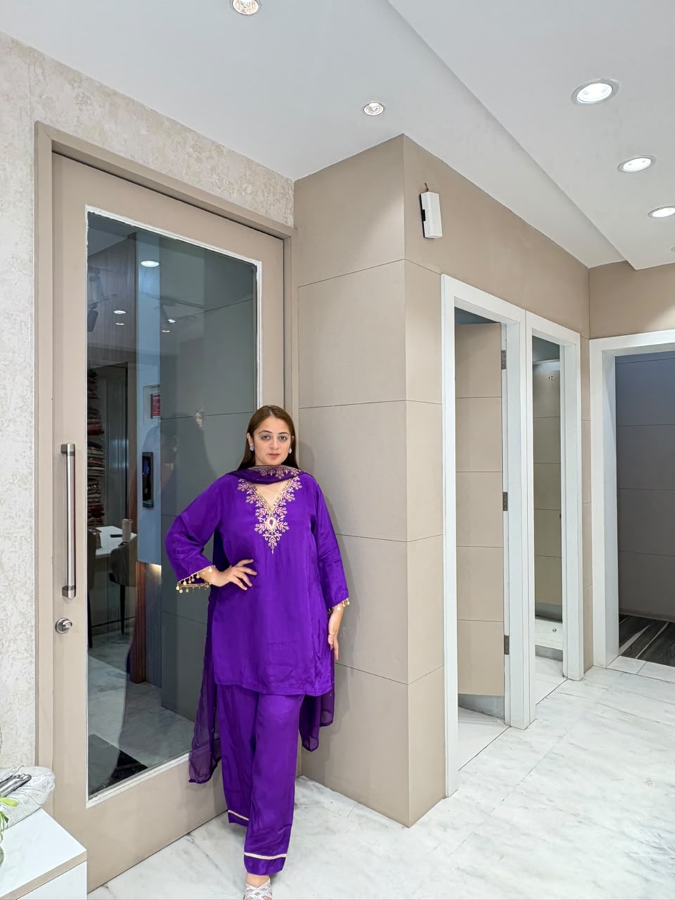 Purple Crepe Suit Set with Zardozi Work