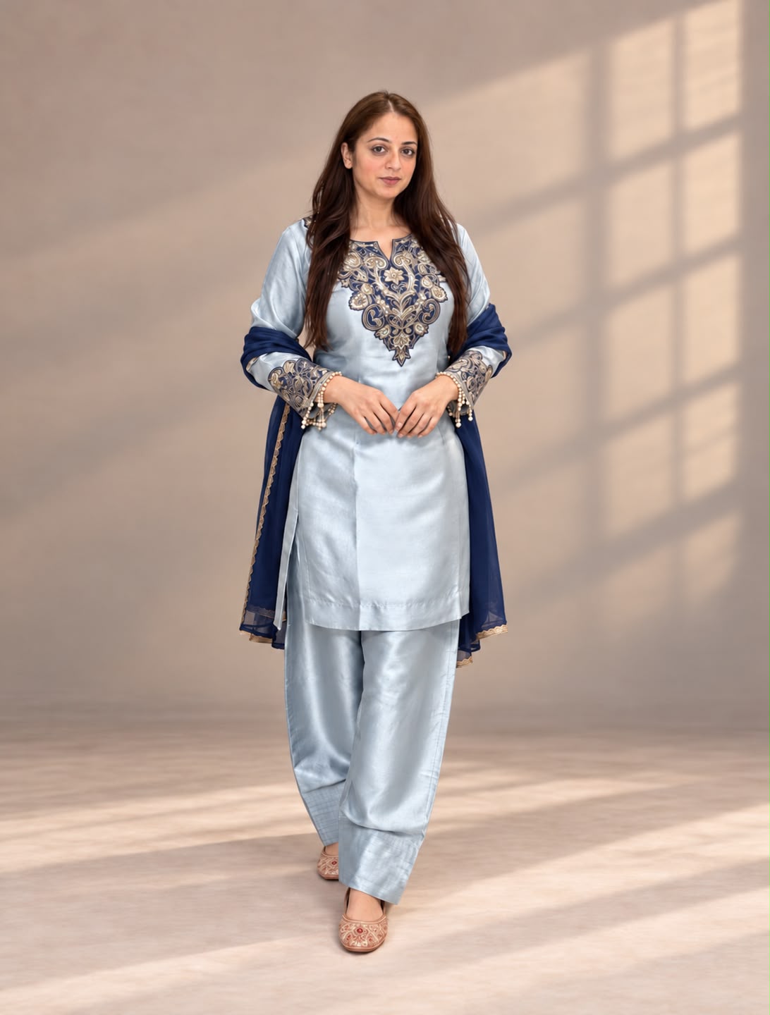 Ice Blue Embellished Party Wear Suit