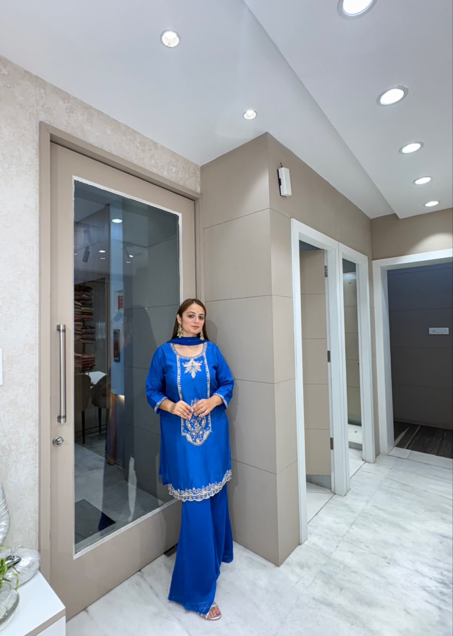 Royal Blue Embroidered Suit Set
