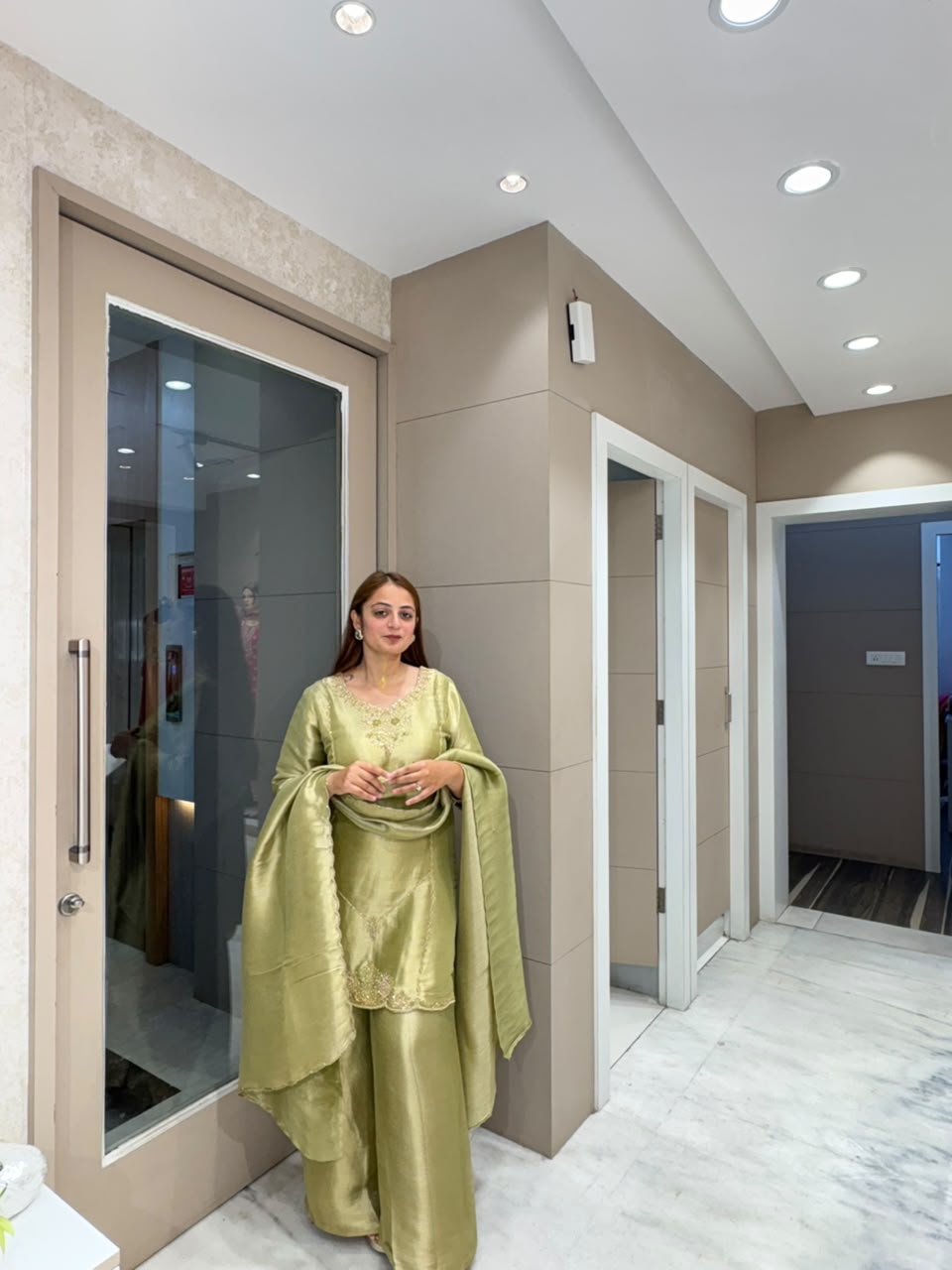 Pistachio Green Embellished Palazzo Suit Set
