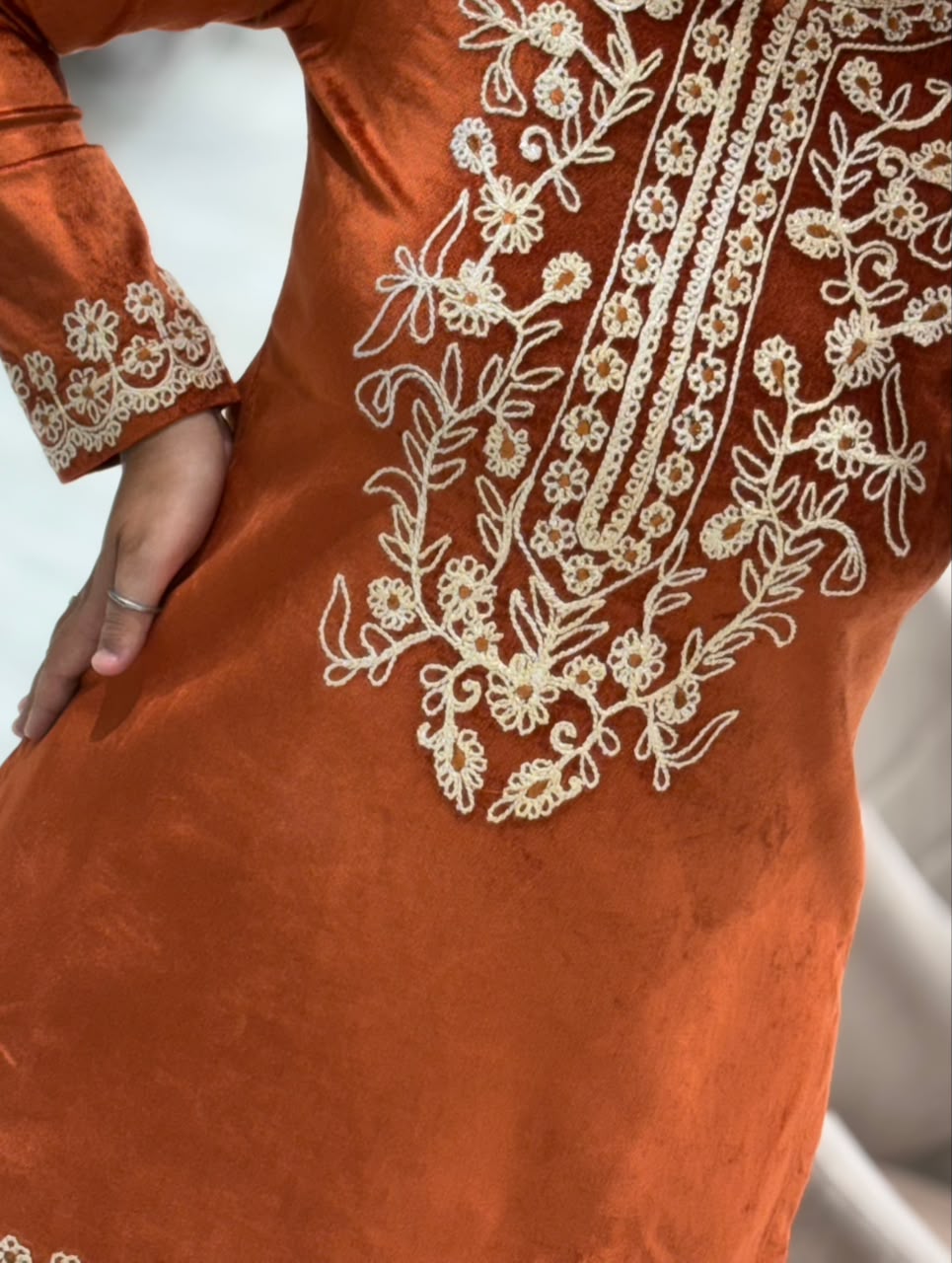 Rust Orange Embroidered Winter Co-ord Set