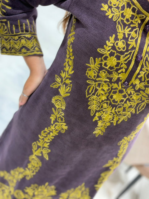 Deep Purple Embroidered Winter Kurta Set