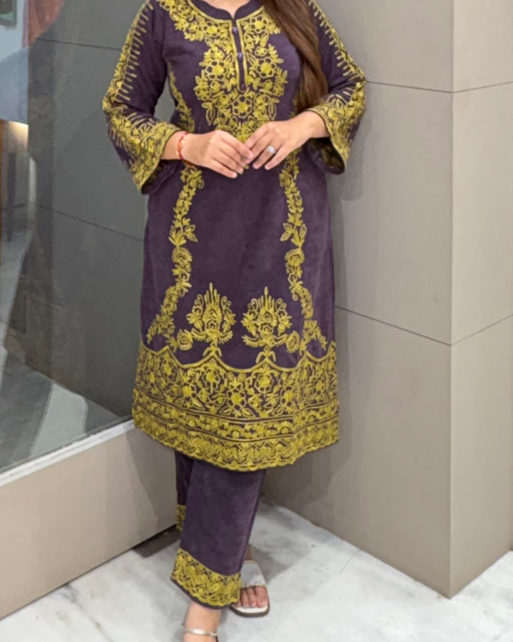 Deep Purple Embroidered Winter Kurta Set