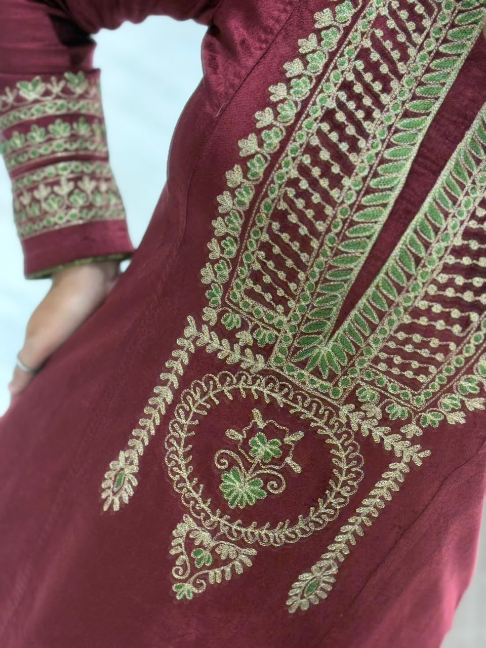 Maroon Velvet Winter Kurta Set with Contrast Dupatta