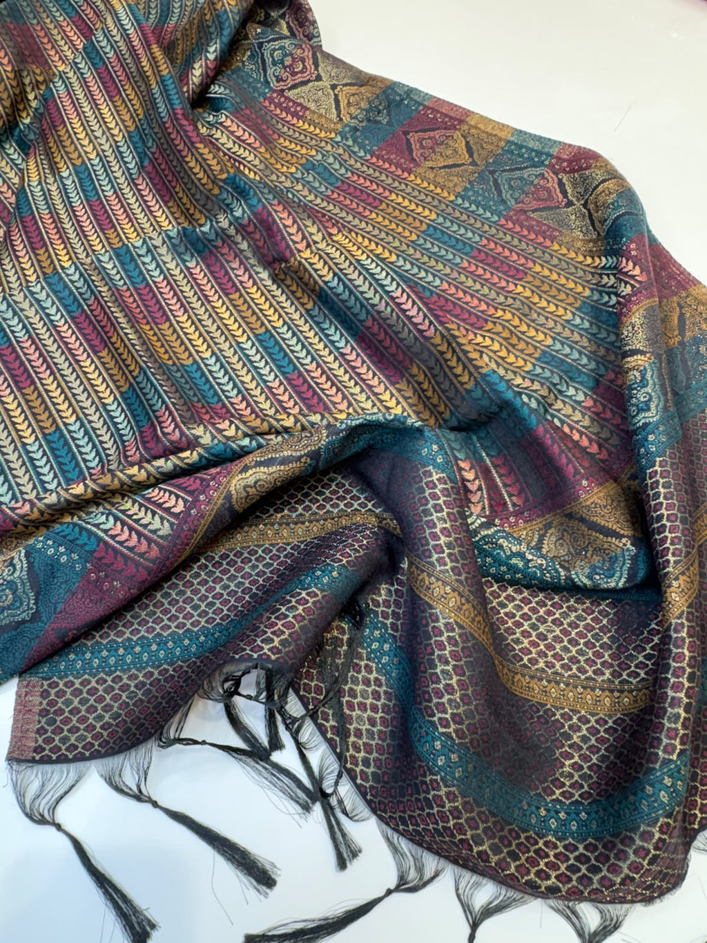 Mustard Embroidered Winter Suit with Multicolour Dupatta