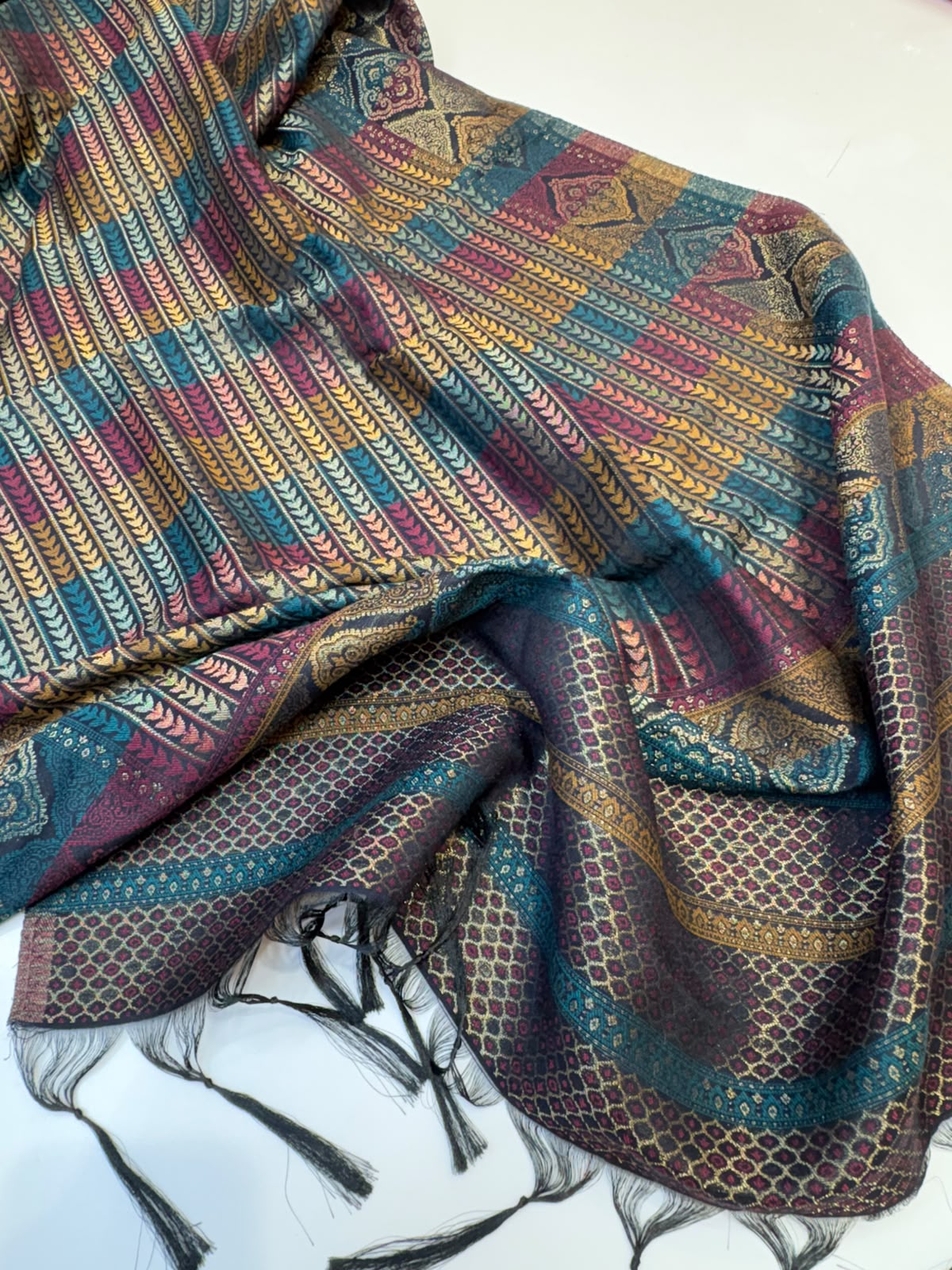 Mustard Embroidered Winter Suit with Multicolour Dupatta