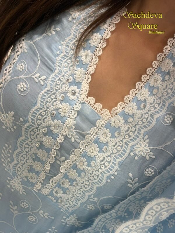 BLUE - WHITE KURTA SET [3 PIECE]